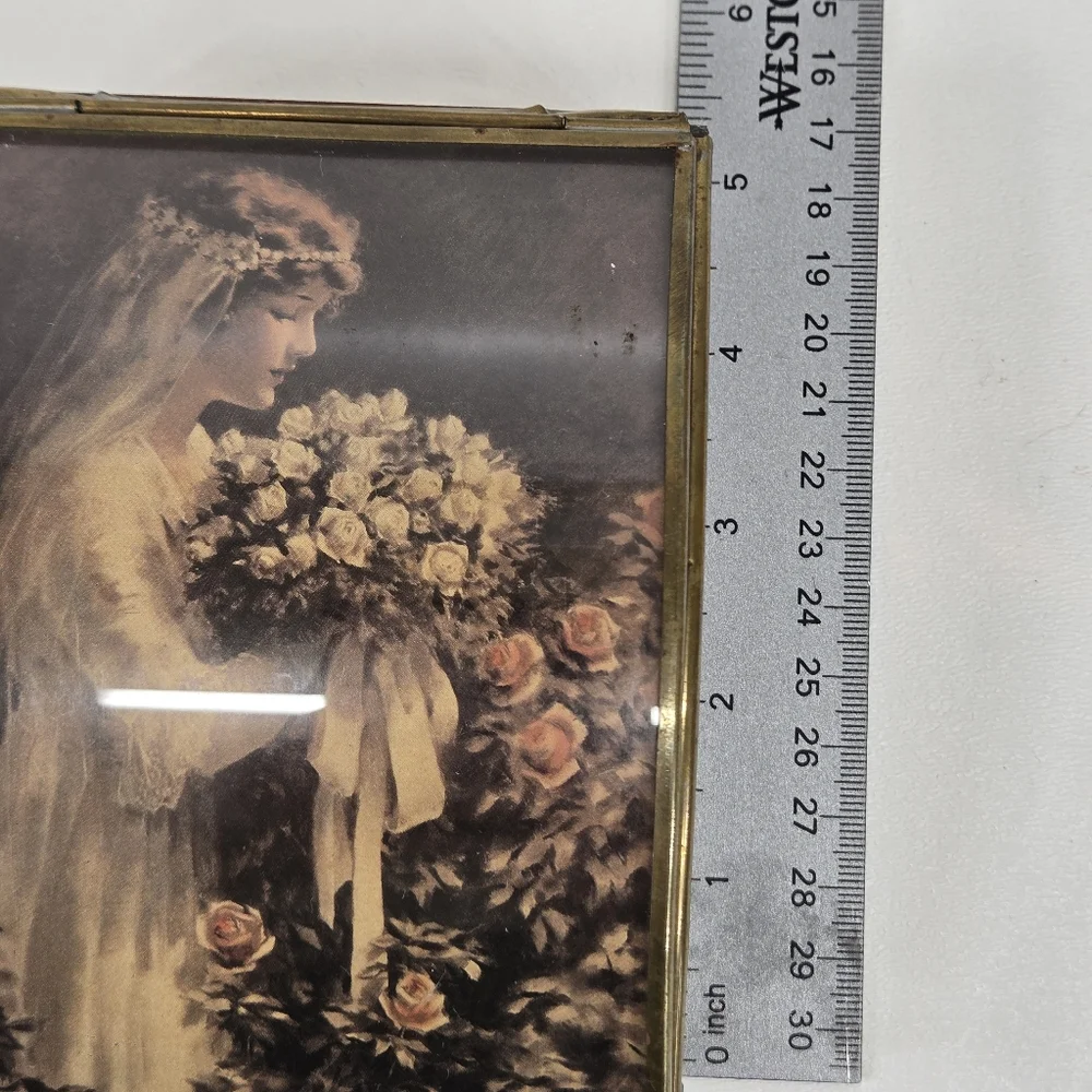 VTG Enesco Bride‎ Brass Trinket Box Hand Crafted Glass Made In MEXICO MCM